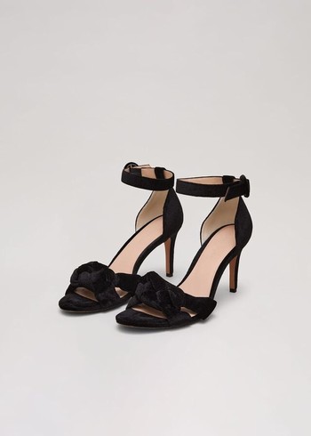 Phase Eight Black Velvet Plaited Strappy Heels Black Canada | MNTUBL-270